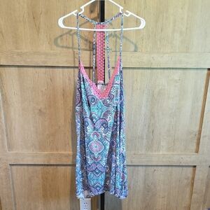 (J41) Linea Donatella Multicolor Chemise with Pink Lace